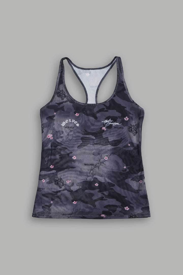 Harley Wolves Simone Mesh Tank in Warrior In A Garden Black Camo