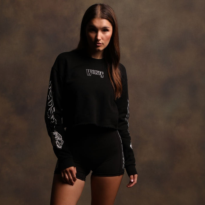 Eternal Flame Raglan (Cropped) Crewneck in Black