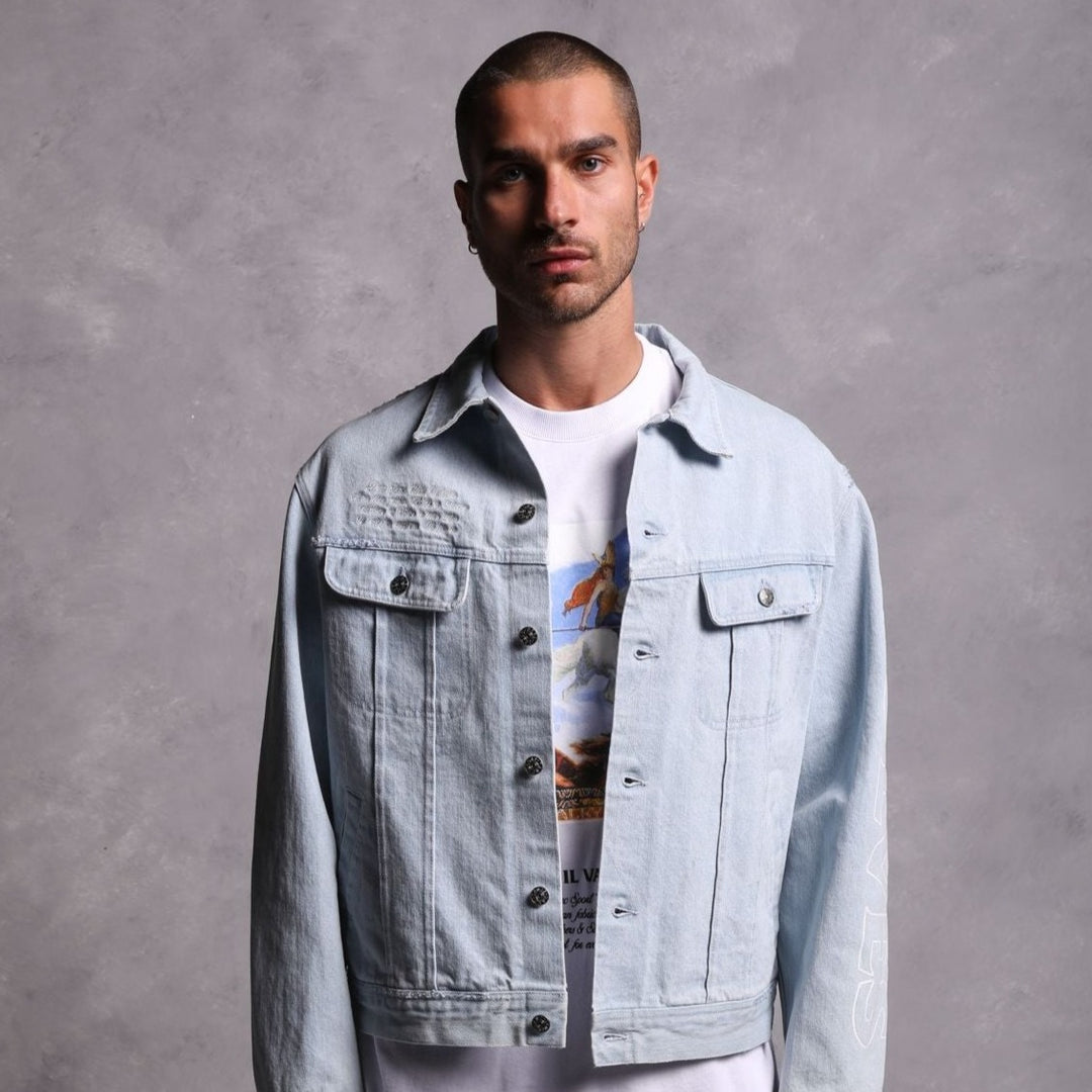 Enter Valhalla Clint American Denim Jacket in Vintage Distressed Blue