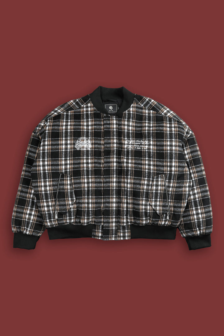 Marked Vicious Plaid Bomber Jacket in Black/Brown Plaid