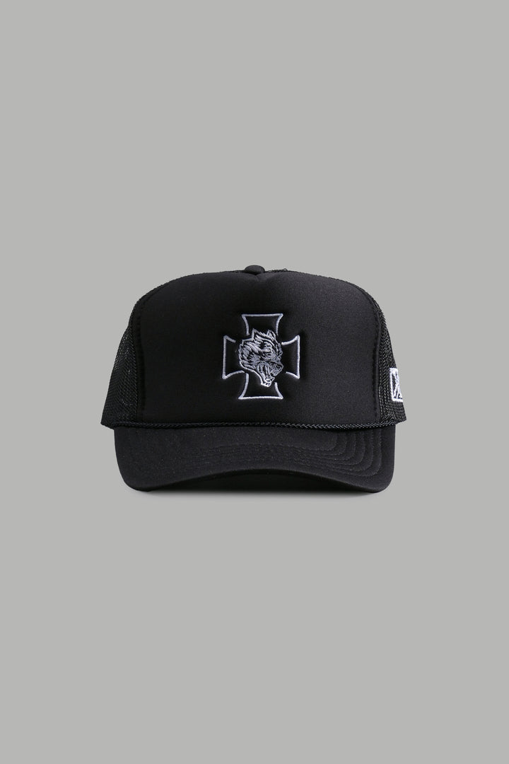 Iron Wolf Head Trucker Hat in Black