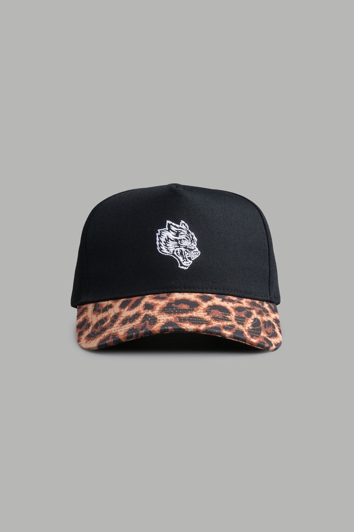Wolf Head 5 Panel Hat in Black/Clay Leopard