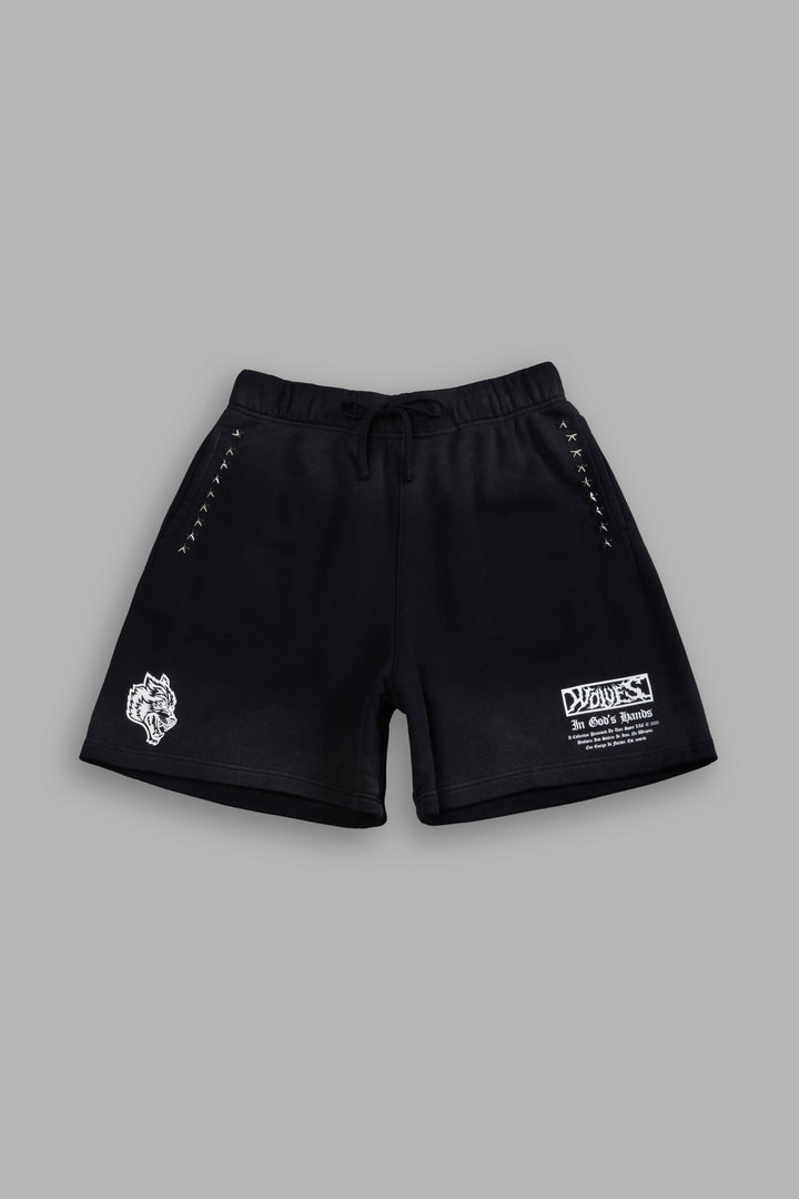 Studded Midnight Wolves Oversized Post Lounge Sweat Shorts in Black Drift Wash