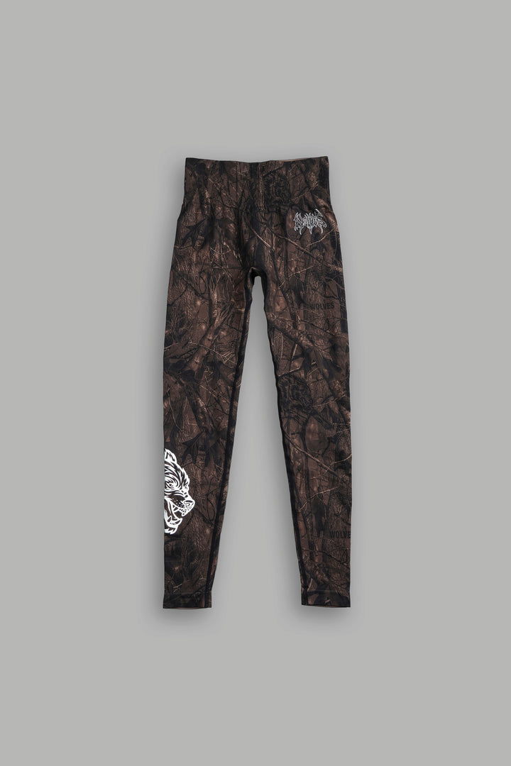 Hesh Forever "Everson Seamless" Scrunch Leggings in Brown Driftwood Forest Camo