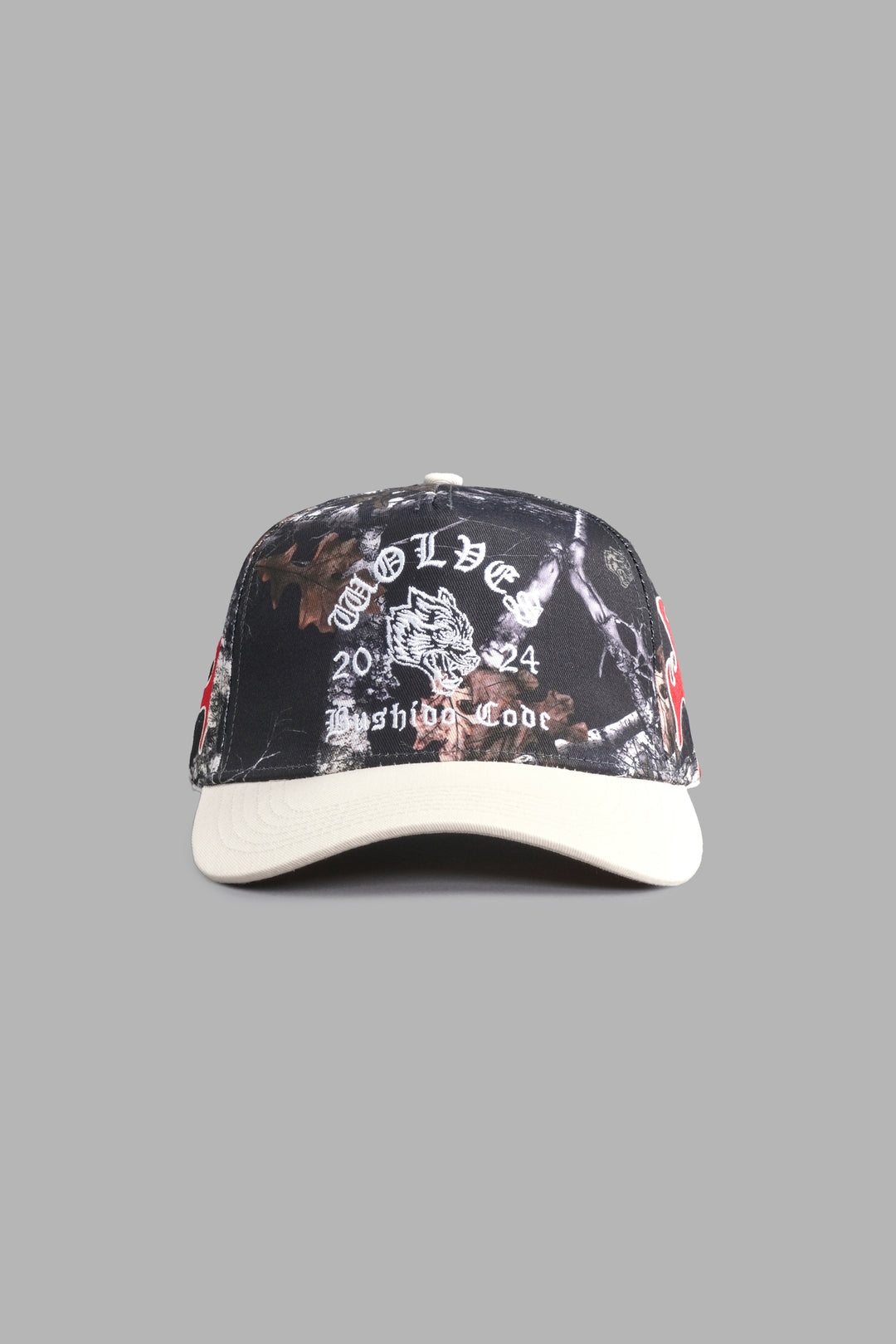 NFGU Mempo 5 Panel Hat in Darc Woodland Camo/Cream