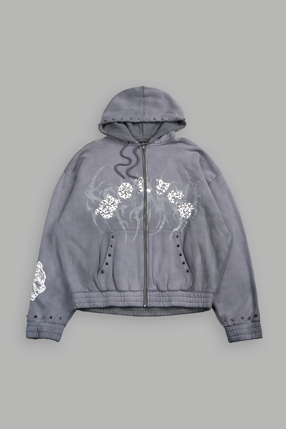 Studded Mantra Chambers Zip Hoodie In Slate Gray Super Sun Fade
