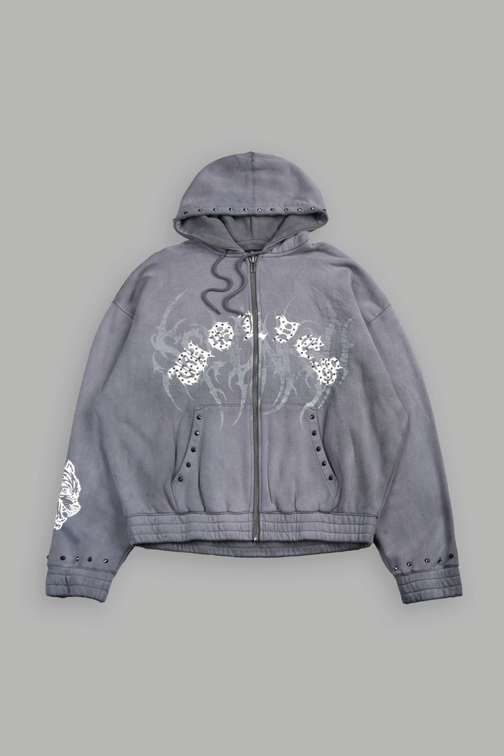 Studded Mantra Chambers Zip Hoodie In Slate Gray Super Sun Fade