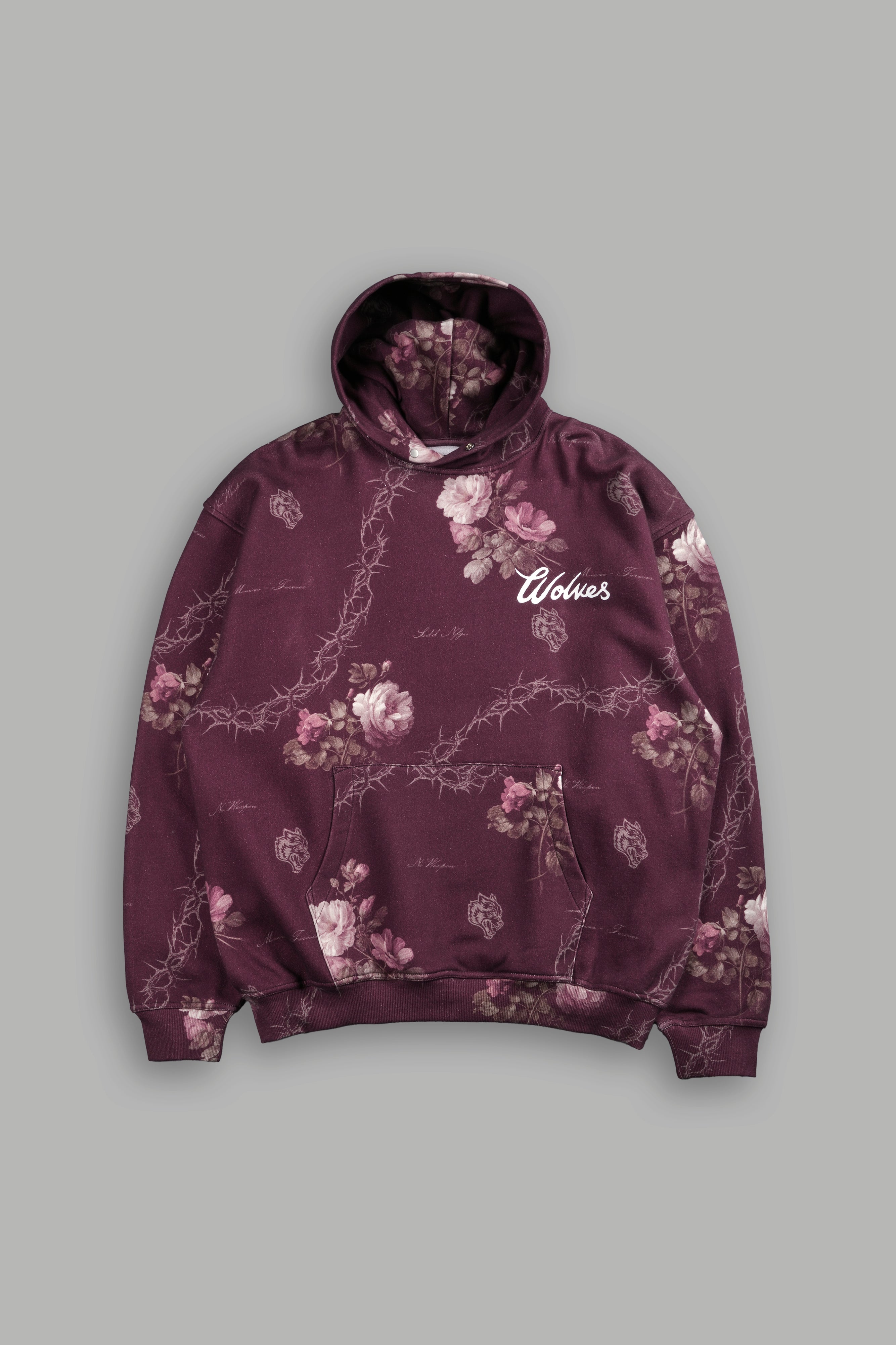 Wolves Script "Pierce" Hoodie in Cherry Wine Rose Thorn
