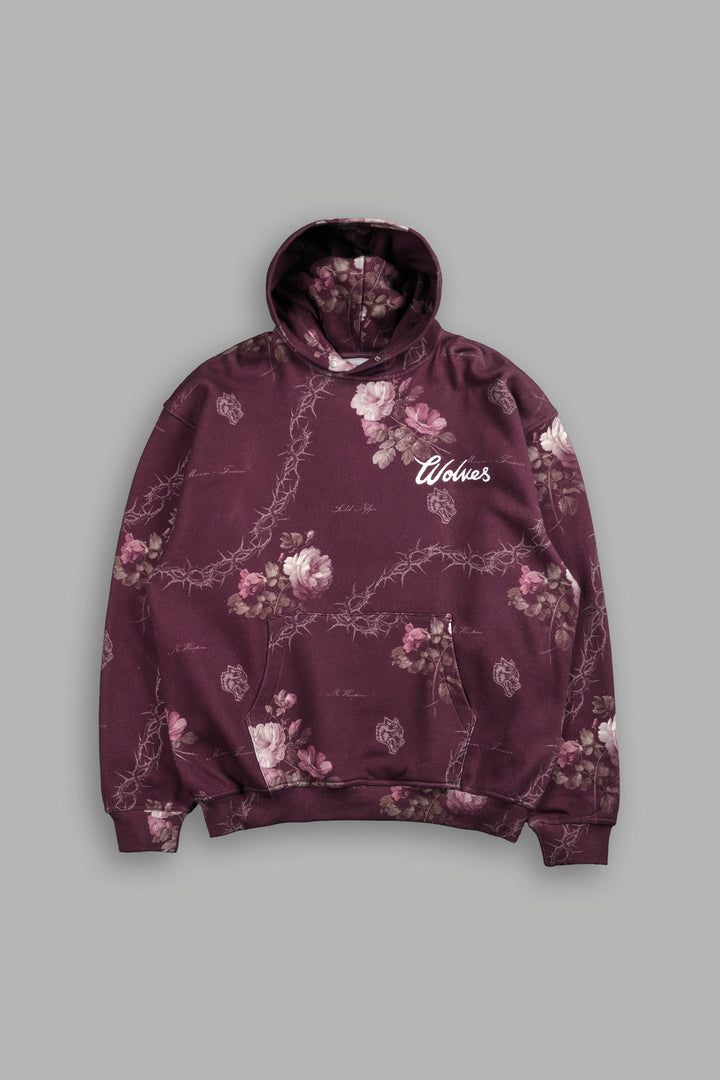 Wolves Script "Pierce" Hoodie in Cherry Wine Rose Thorn