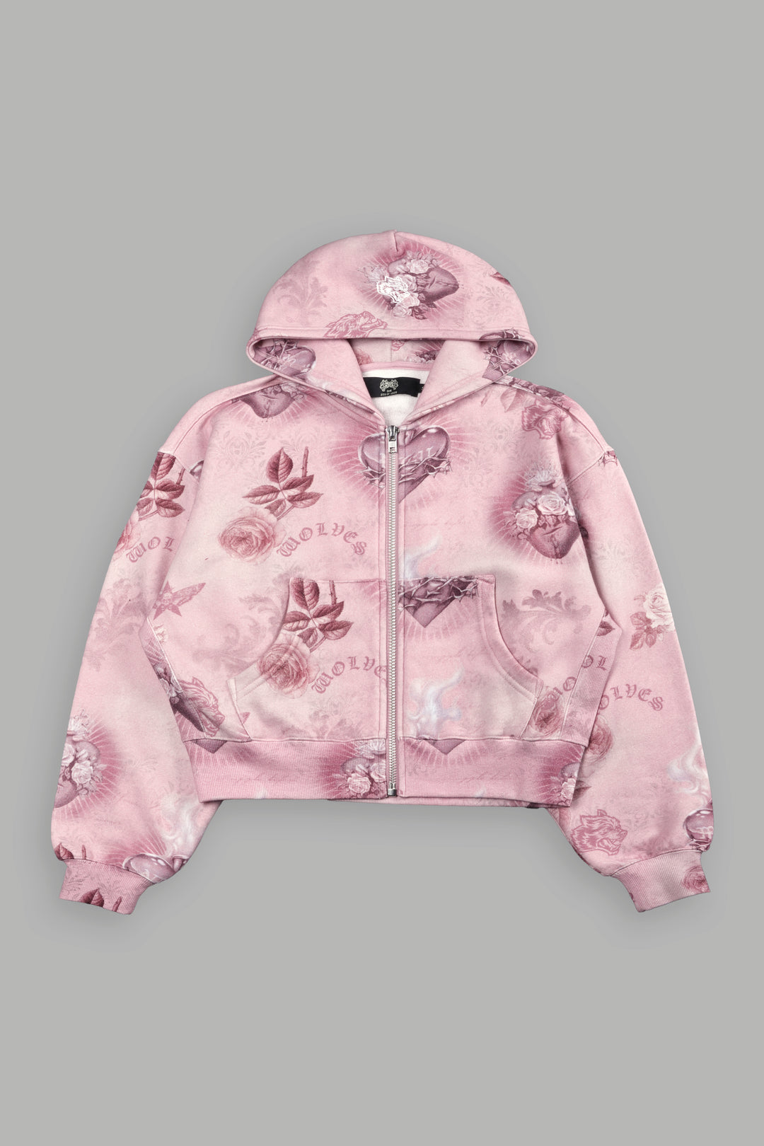 Sacred Path "Sage" Cropped Zip Hoodie in Corazon de Devocion Tonal