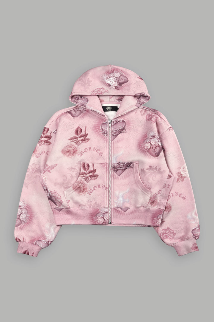 Sacred Path "Sage" Cropped Zip Hoodie in Corazon de Devocion Tonal