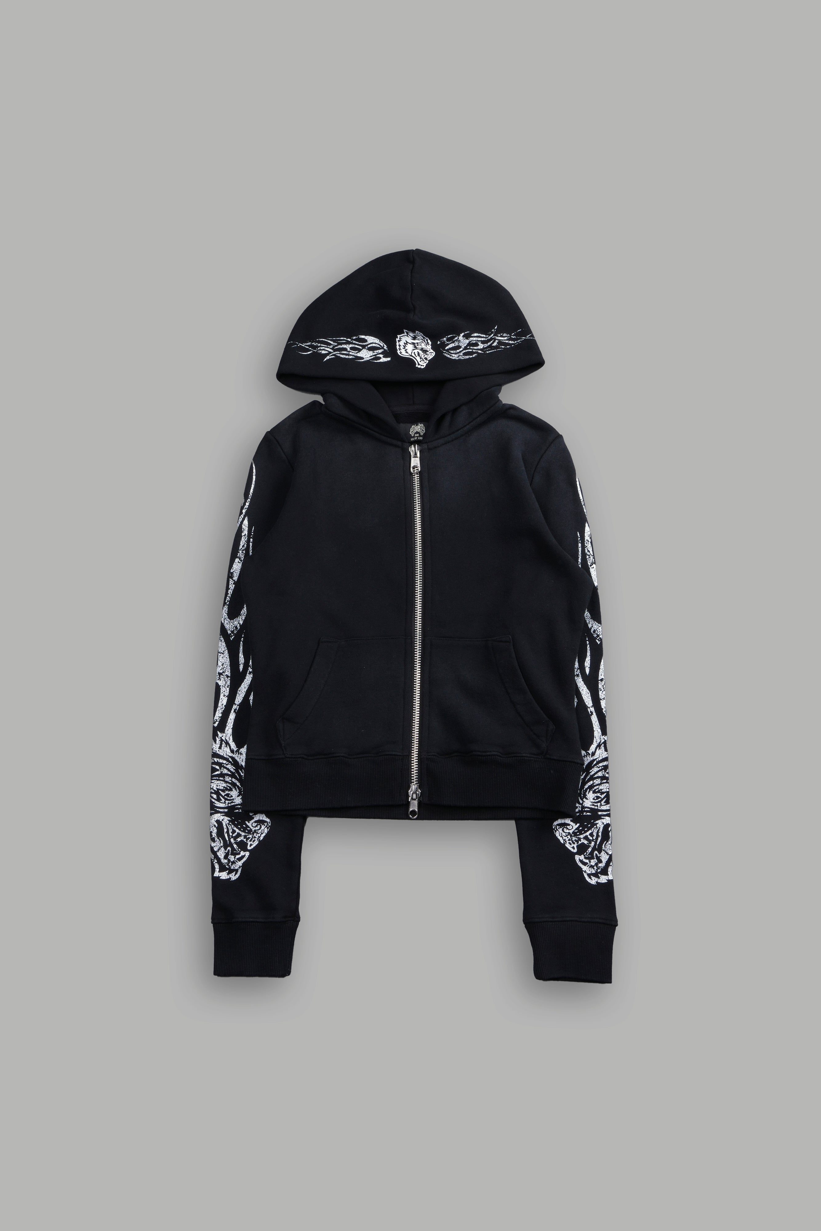 Finite Flame "Iris" Zip Up She Hoodie in Black Drift Wash
