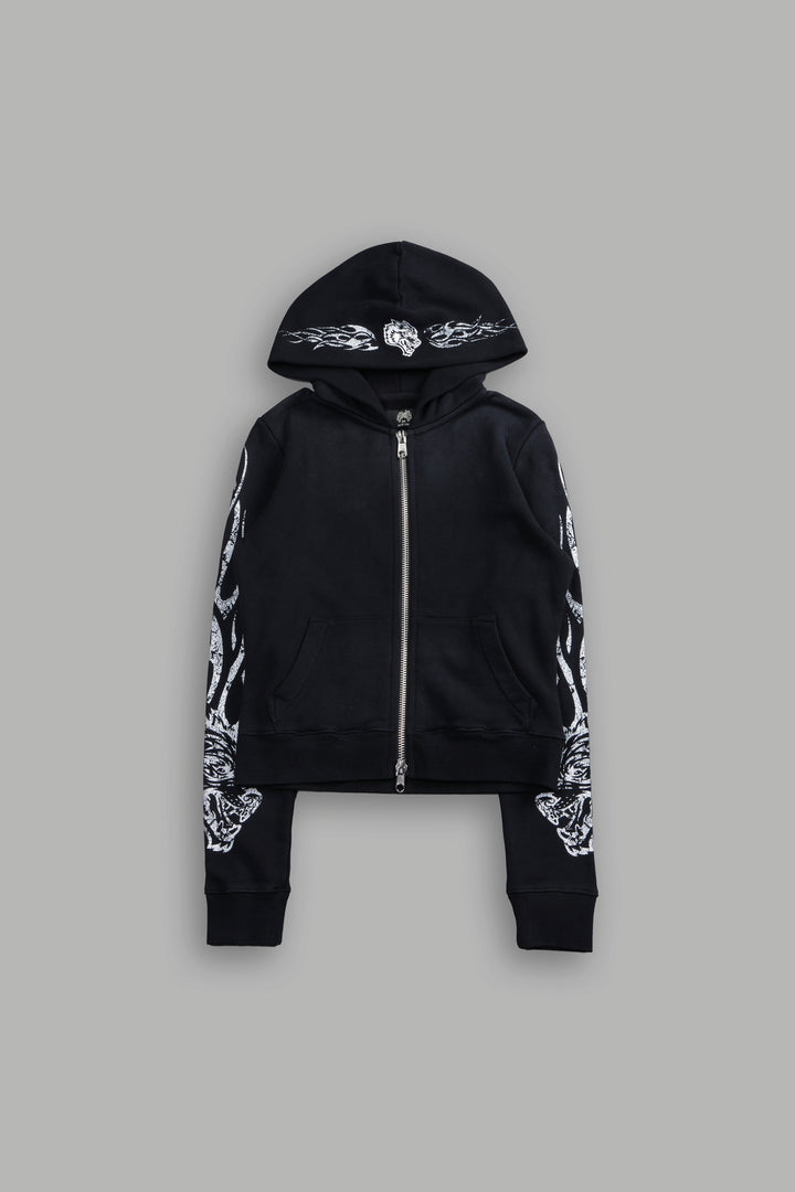 Finite Flame "Iris" Zip Up She Hoodie in Black Drift Wash