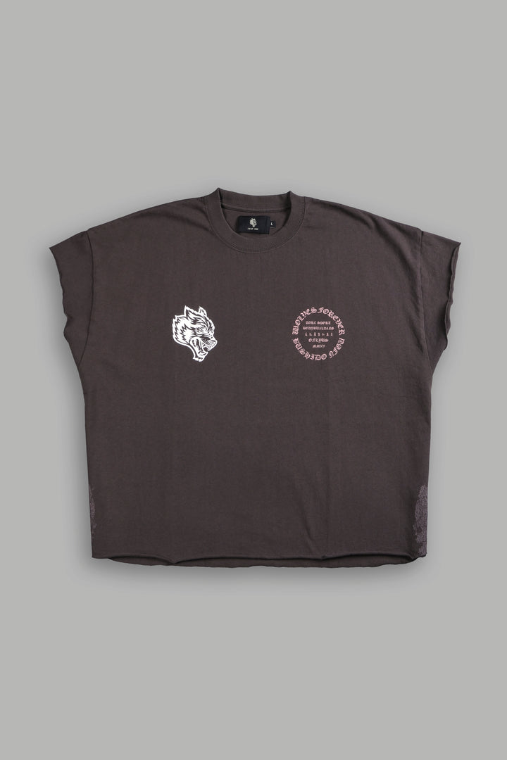 Warrior's Fire Grunge Cut-Off Tee in Darc Brown