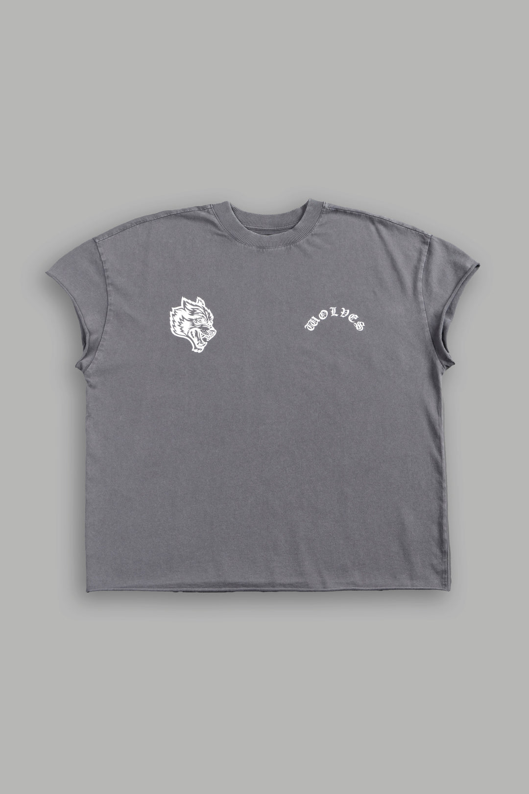 Steel Code Grunge Mid Length Raw Hem Cap Sleeve Tee in Slate Gray