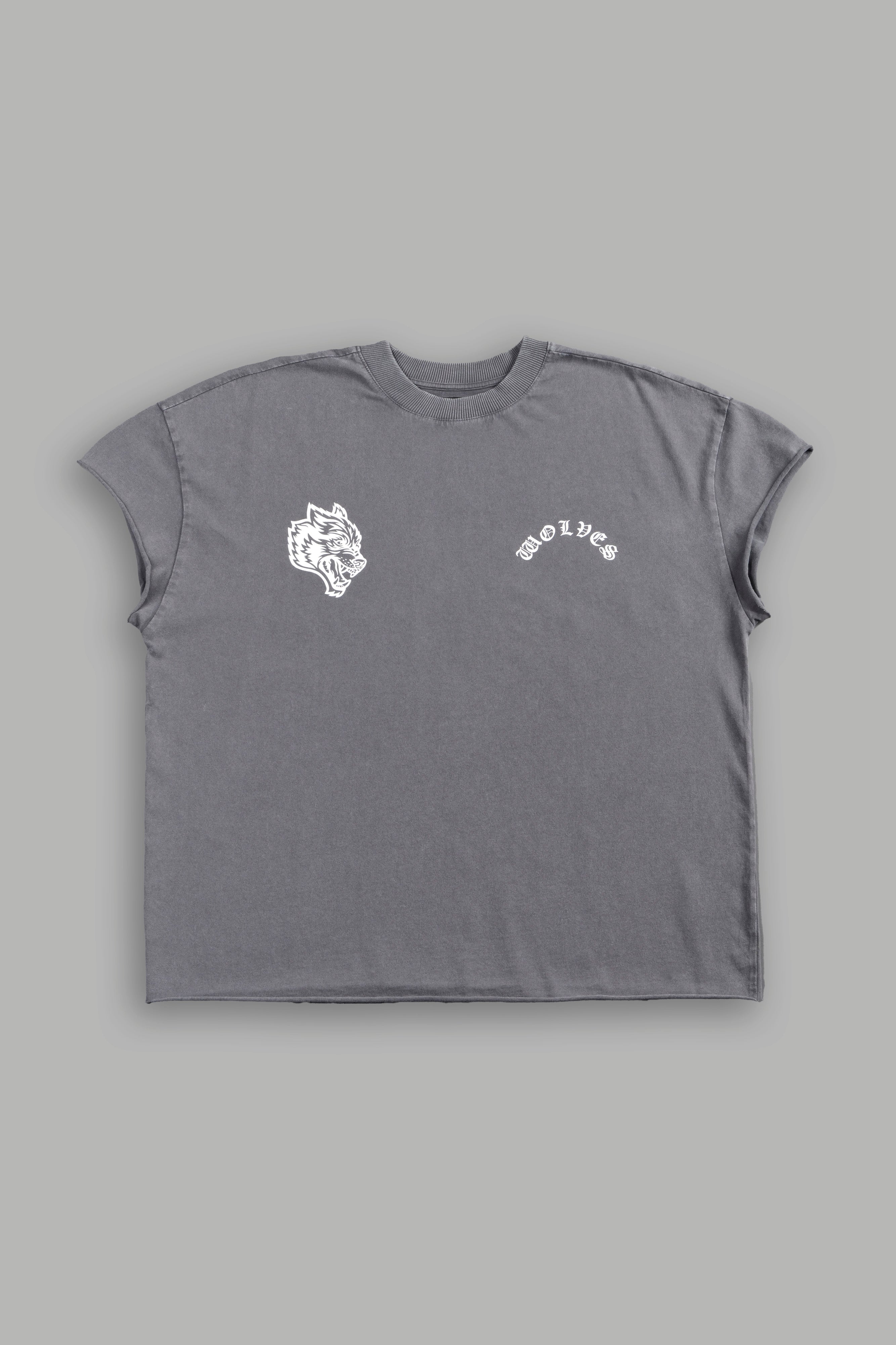 Steel Code Grunge Mid Length Raw Hem Cap Sleeve Tee in Slate Gray