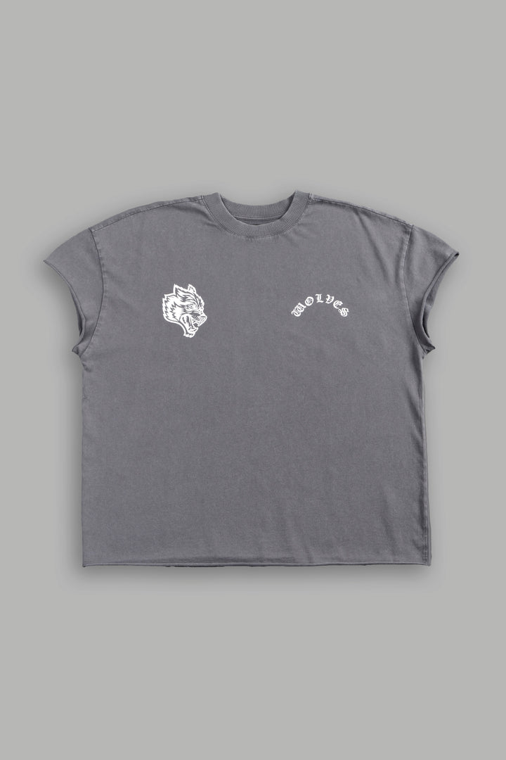 Steel Code Grunge Mid Length Raw Hem Cap Sleeve Tee in Slate Gray