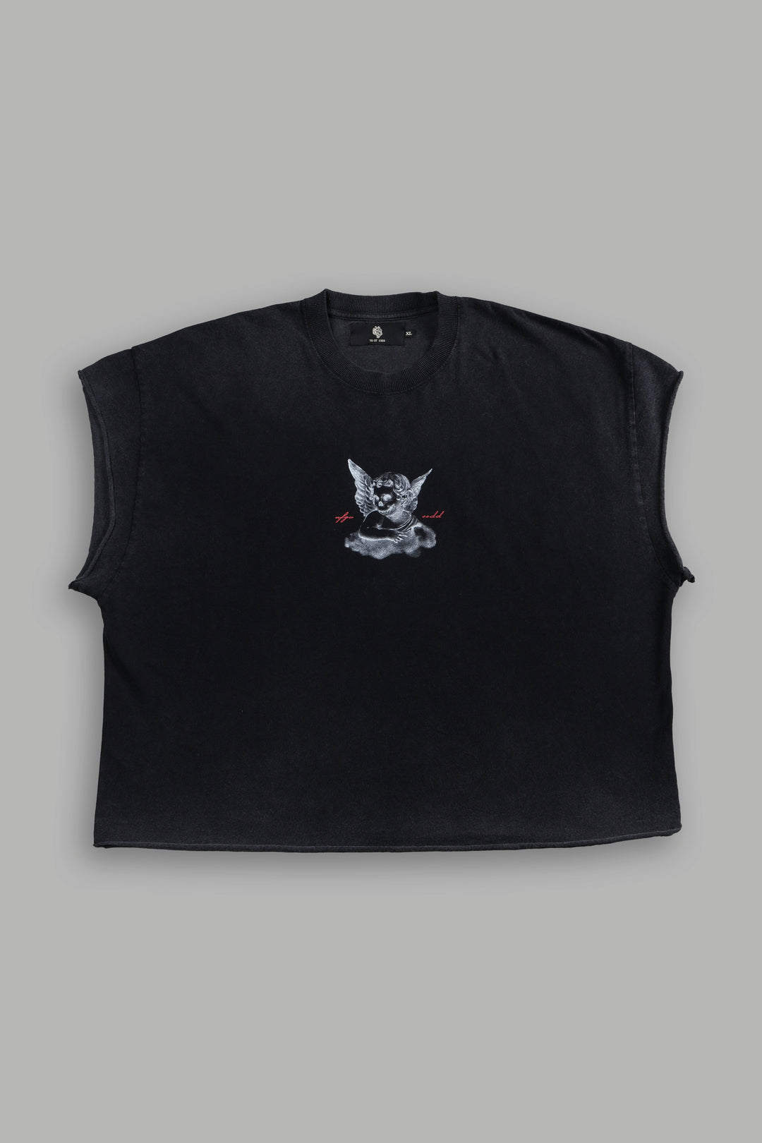 Watch Over Me Grunge Cut-Off Tee in Black
