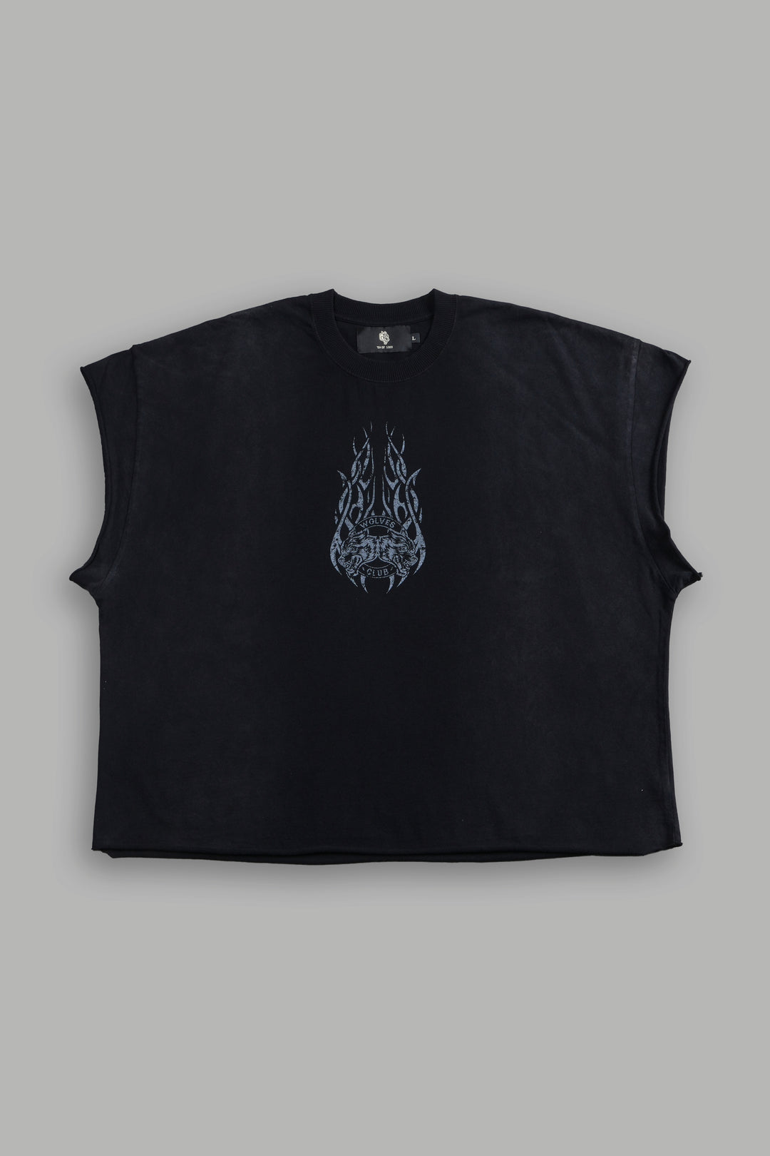 Finite Flame Grunge Cut-Off Tee in Black Inverted Sun Fade