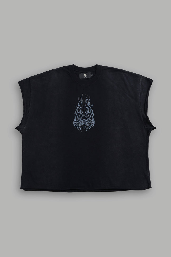 Finite Flame Grunge Cut-Off Tee in Black Inverted Sun Fade