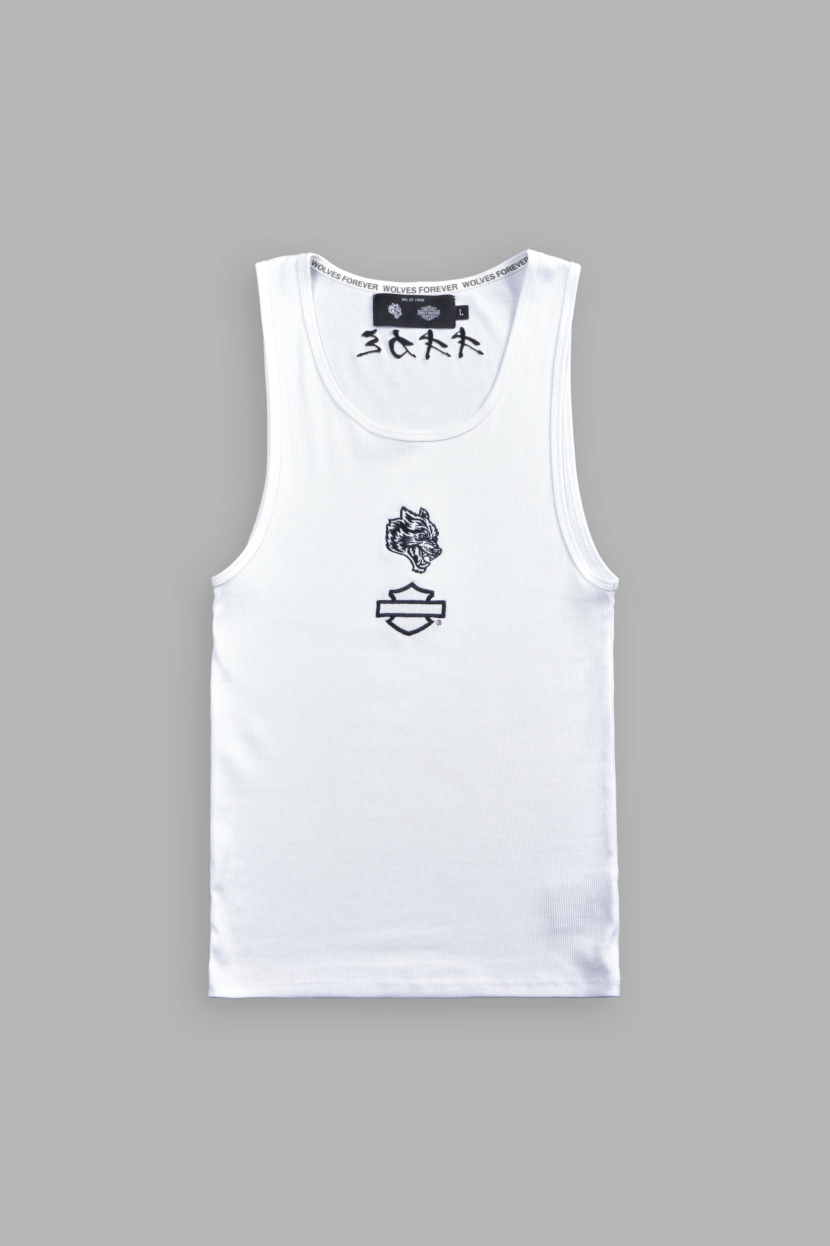 Bar Wolf Ribbed Tank V2 in White
