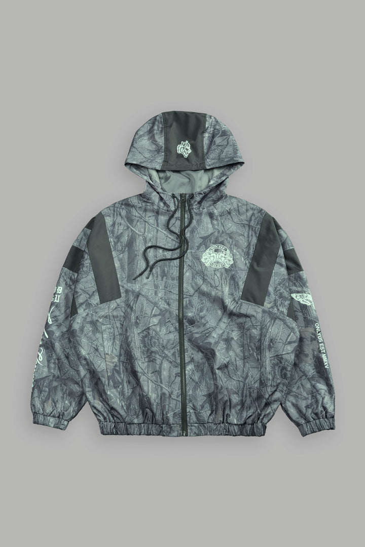 Iron Core Brolic Unisex Track Jacket in Driftwood Wolf Forest Camo