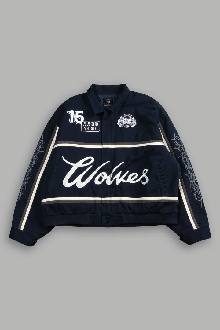 Wolves Club Script Big Moe Jacket in Navy/Cream/Wolf Gray