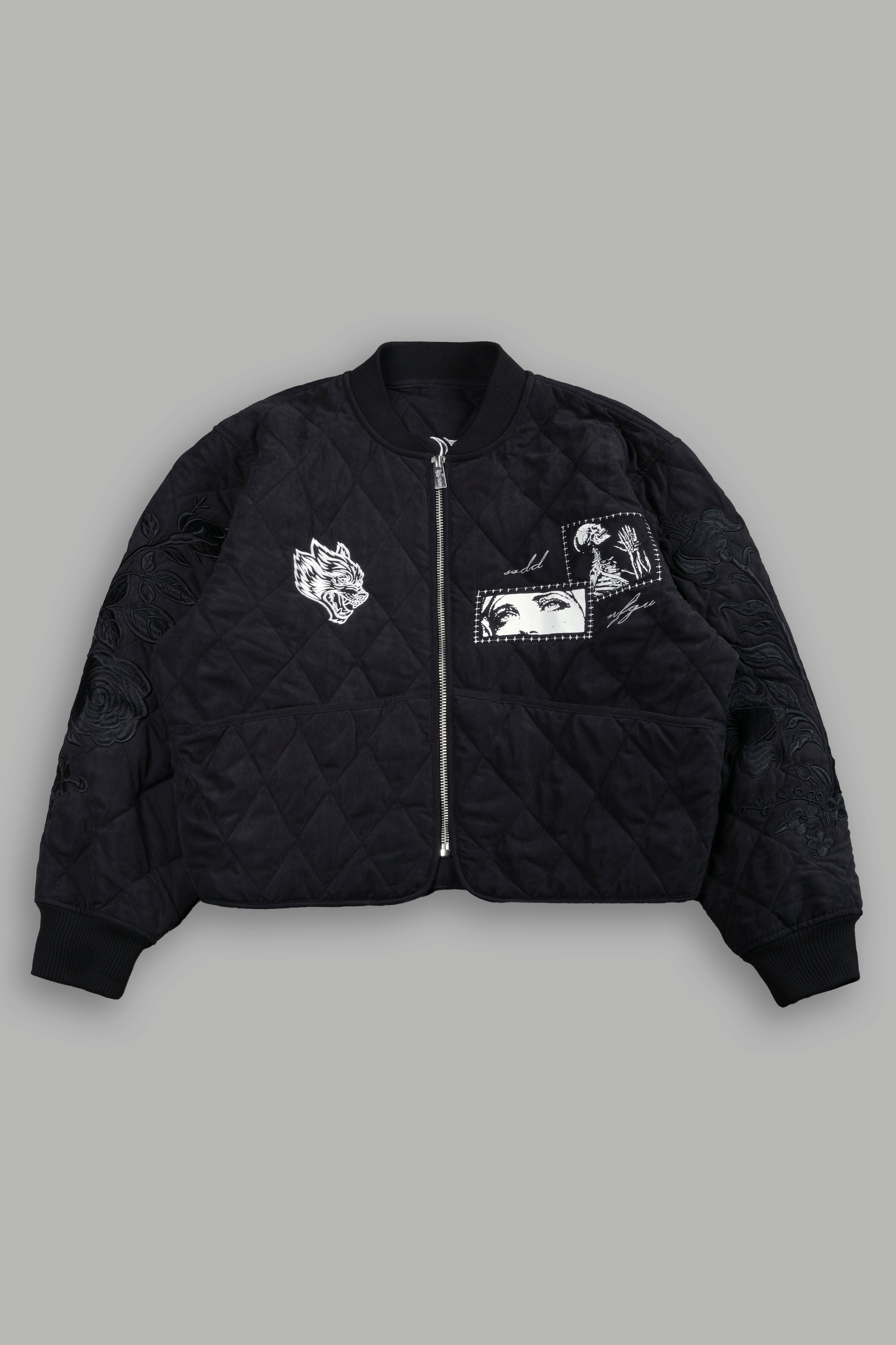 Sacred Wolves Boxy Darco Quilted Jacket in Black