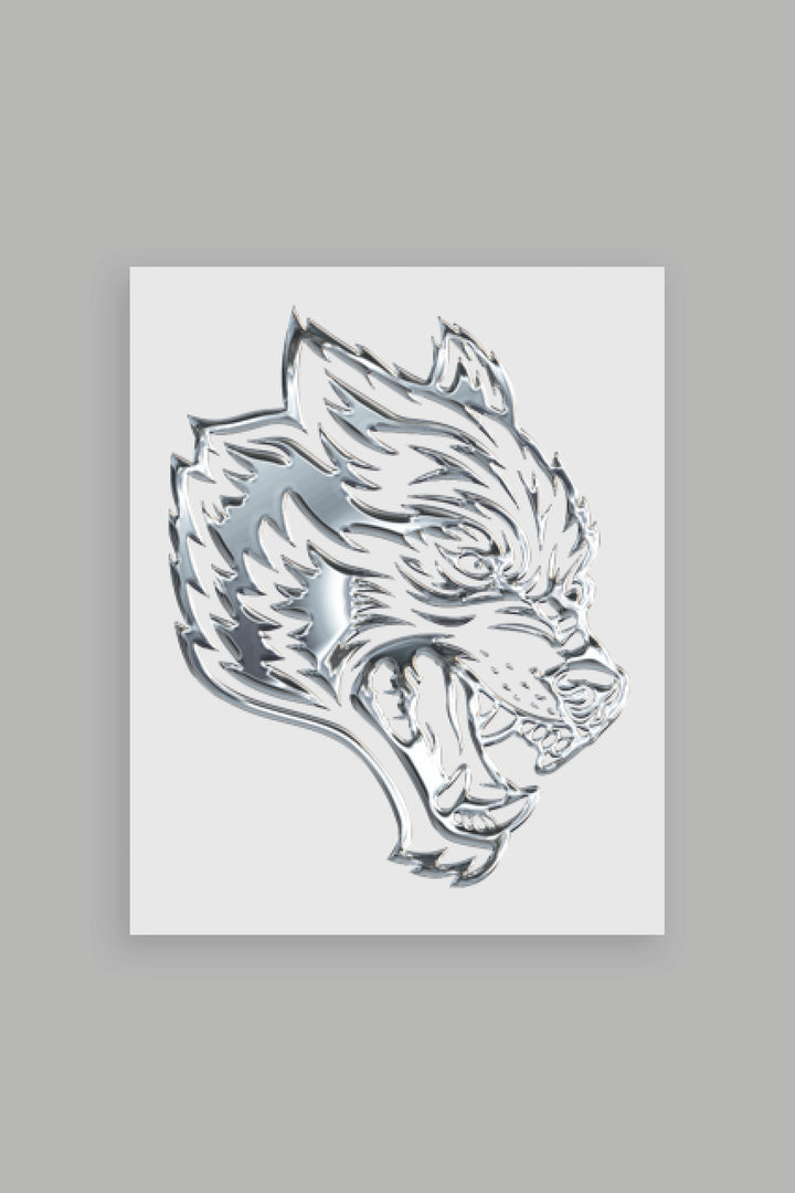 Iron Wolf Head Sticker in Silver