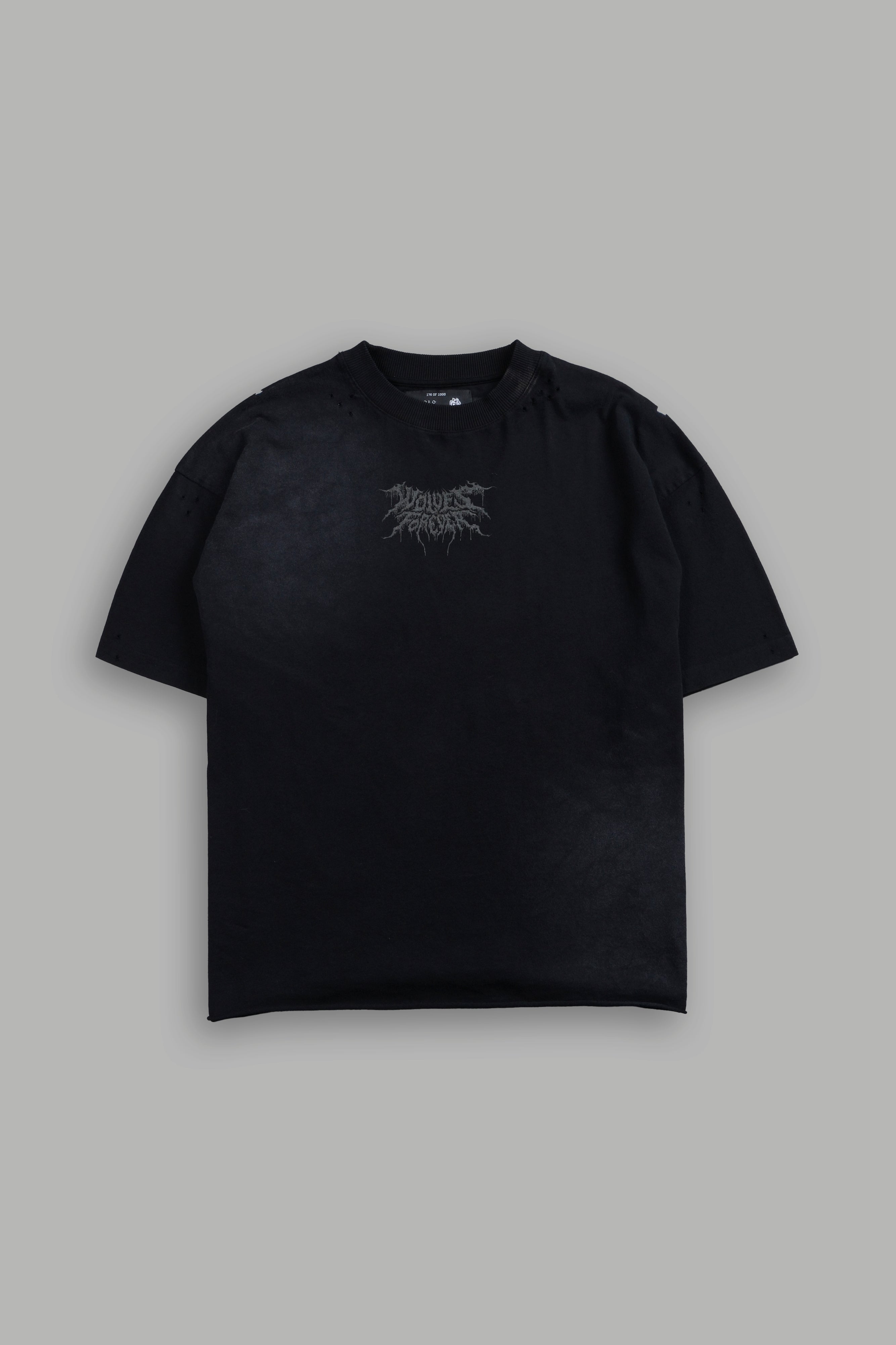 トップス Rising Sun Grunge Mid Length Raw Hem Rise of Beru Grunge Mid-Length Raw Hem Tee in Black Sun Fade