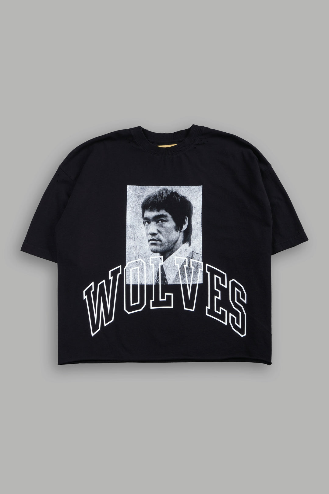 Bruce Lee Forever Distressed Grunge Box Cut Tee V2 in Black