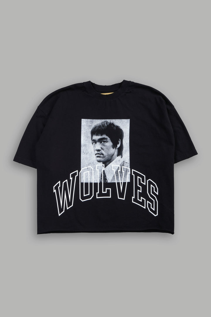 Bruce Lee Forever Distressed Grunge Box Cut Tee V2 in Black
