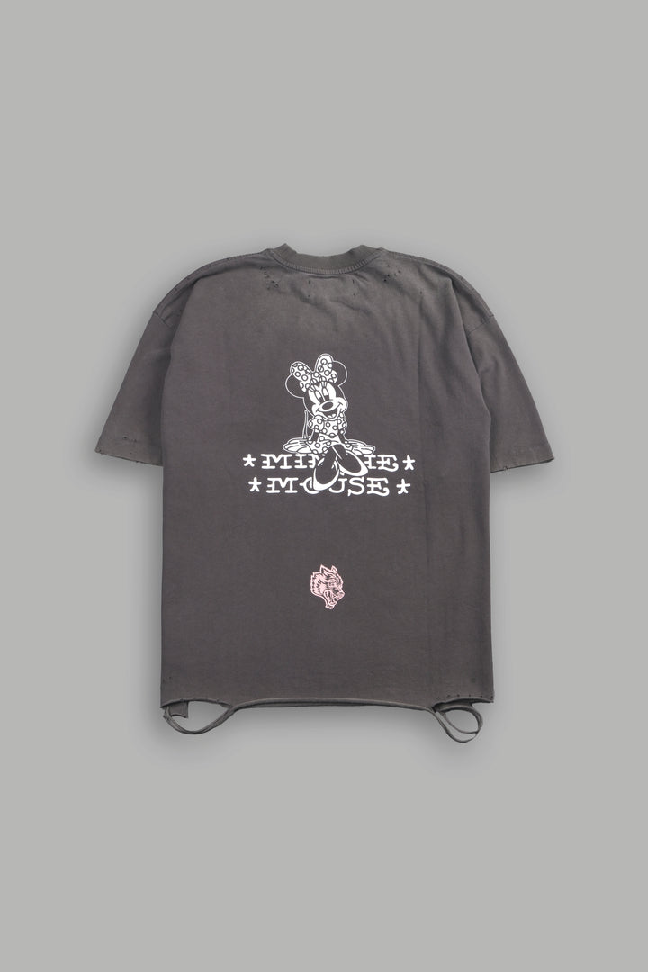 Minnie Mouse Forever Distressed Grunge Tee in Wolf Gray