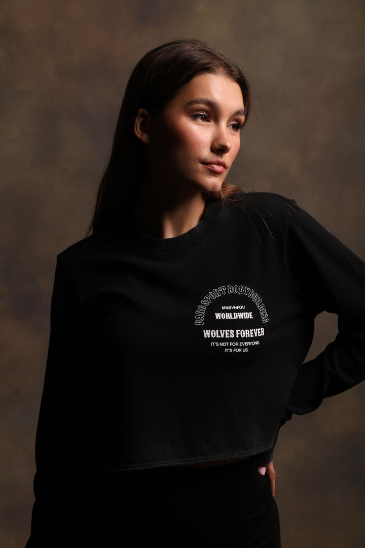 The One You Feed "Premium Vintage" (LS Cropped) Tee in Black