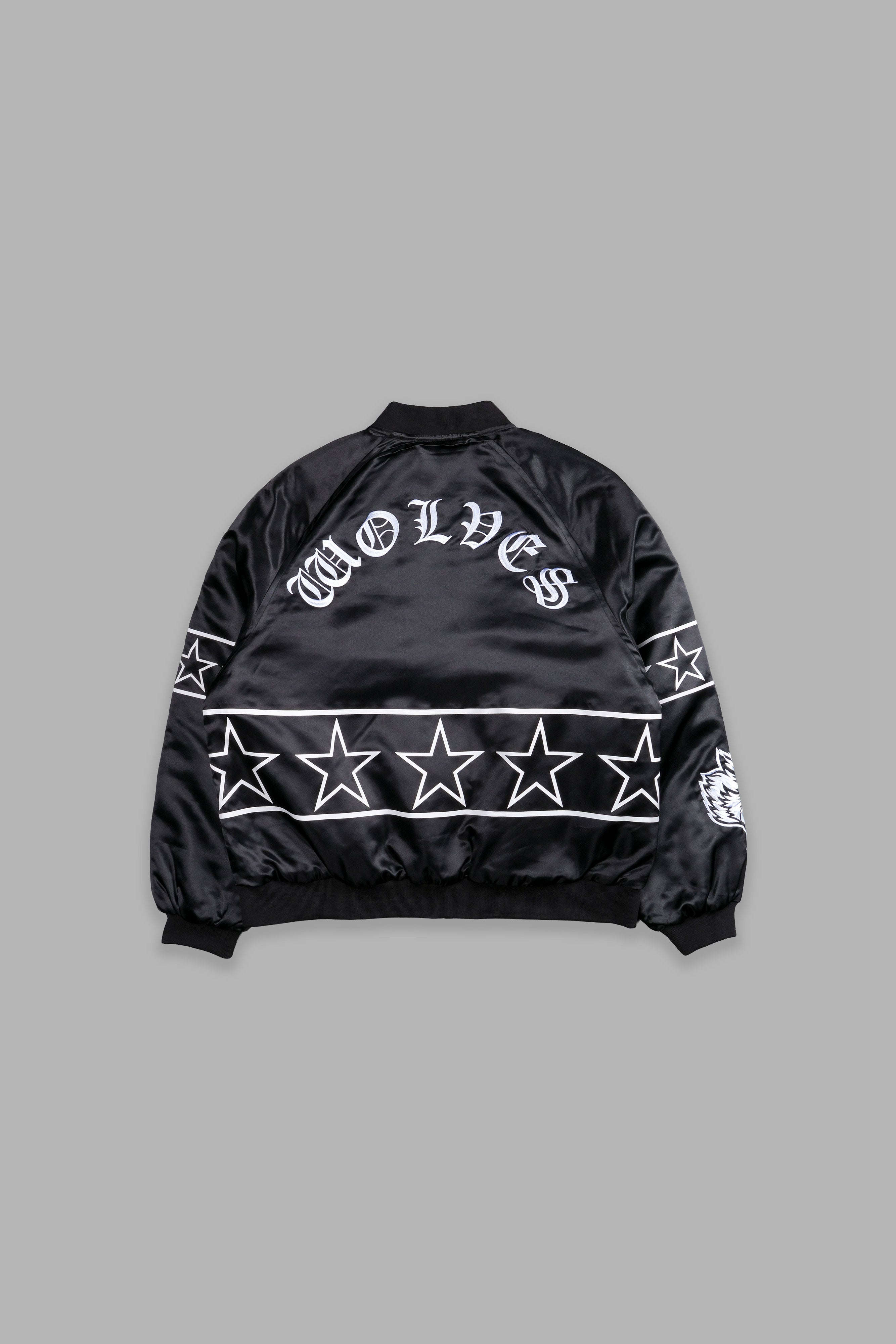 In The Stars Satin Bomber Zip Jacket in Black/White
