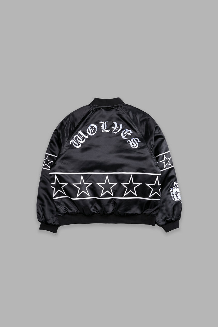 In The Stars Satin Bomber Zip Jacket in Black/White
