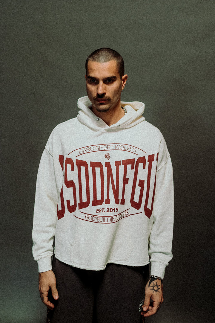 SSDDNFGU FRVR Raw Hem "Box Cut" Pierce Hoodie in Cream