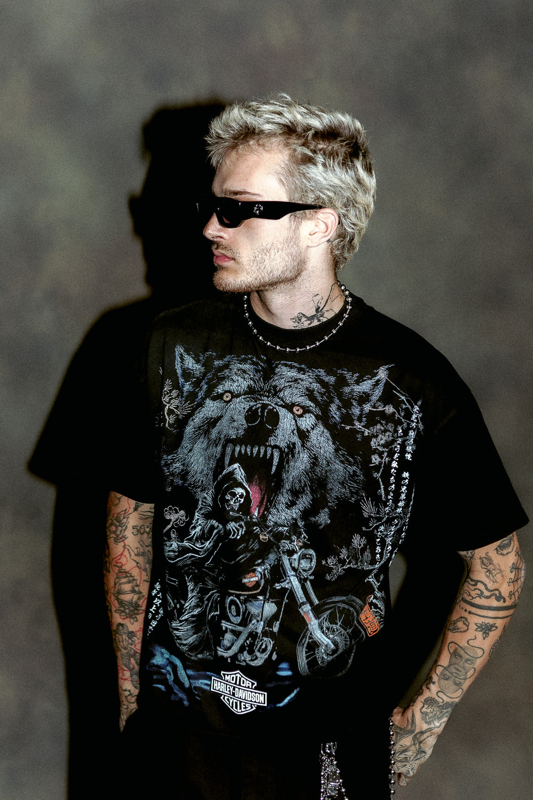 Grim Rider Premium Raw Hem Box Cut Tee in Washed Black