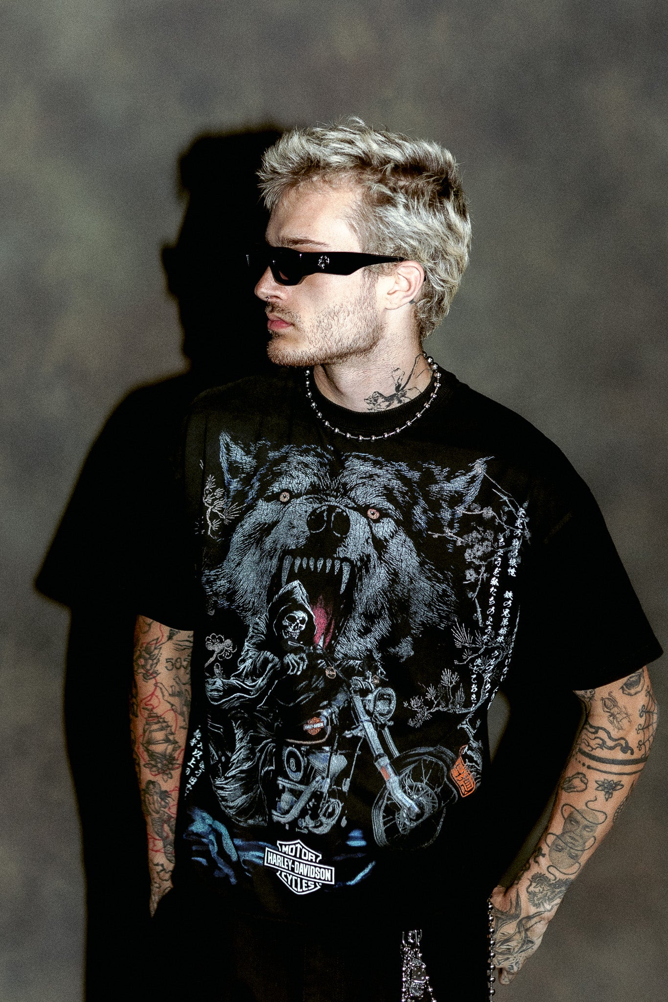 Grim Rider Premium Raw Hem Box Cut Tee in Washed Black