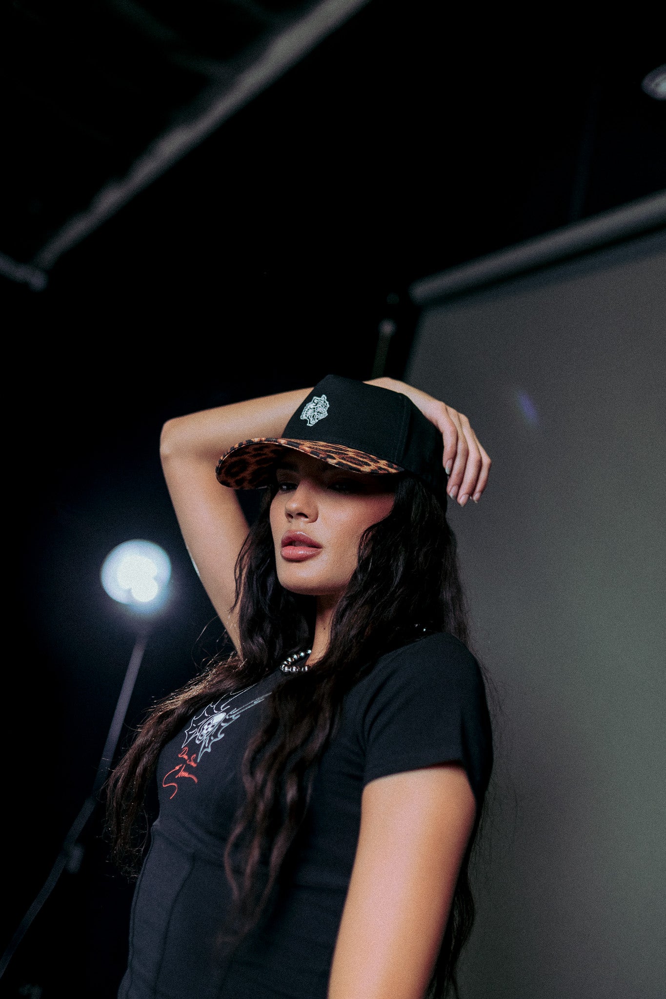 Wolf Head 5 Panel Hat in Black/Clay Leopard