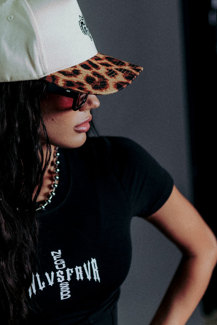 Wolf Head 5 Panel Hat in Cream/Clay Leopard