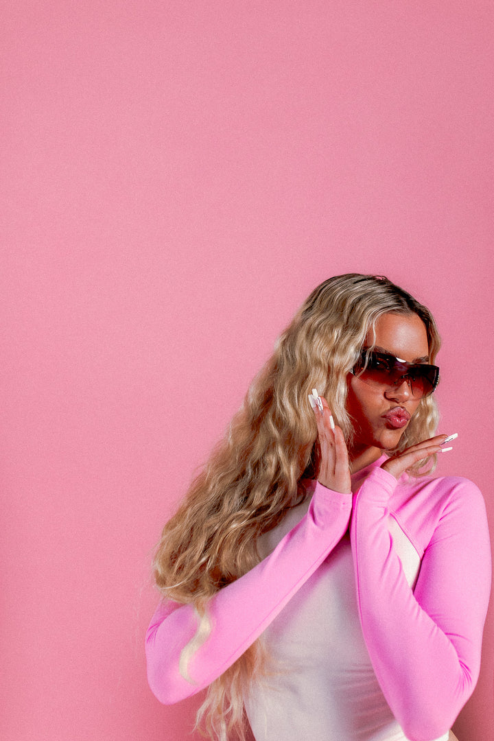 Wolves Kulture Raglan Ringer LS Tee in Bubblegum/White