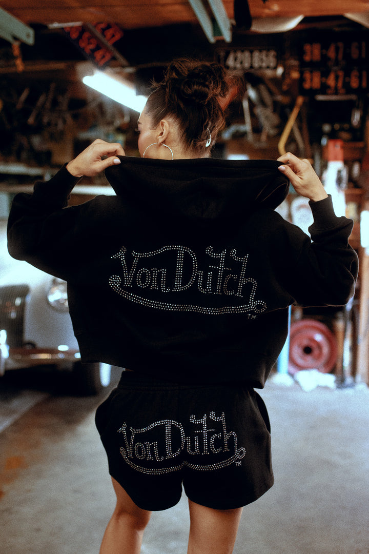 Y2Kulture "Sage" Cropped Zip Hoodie in Black