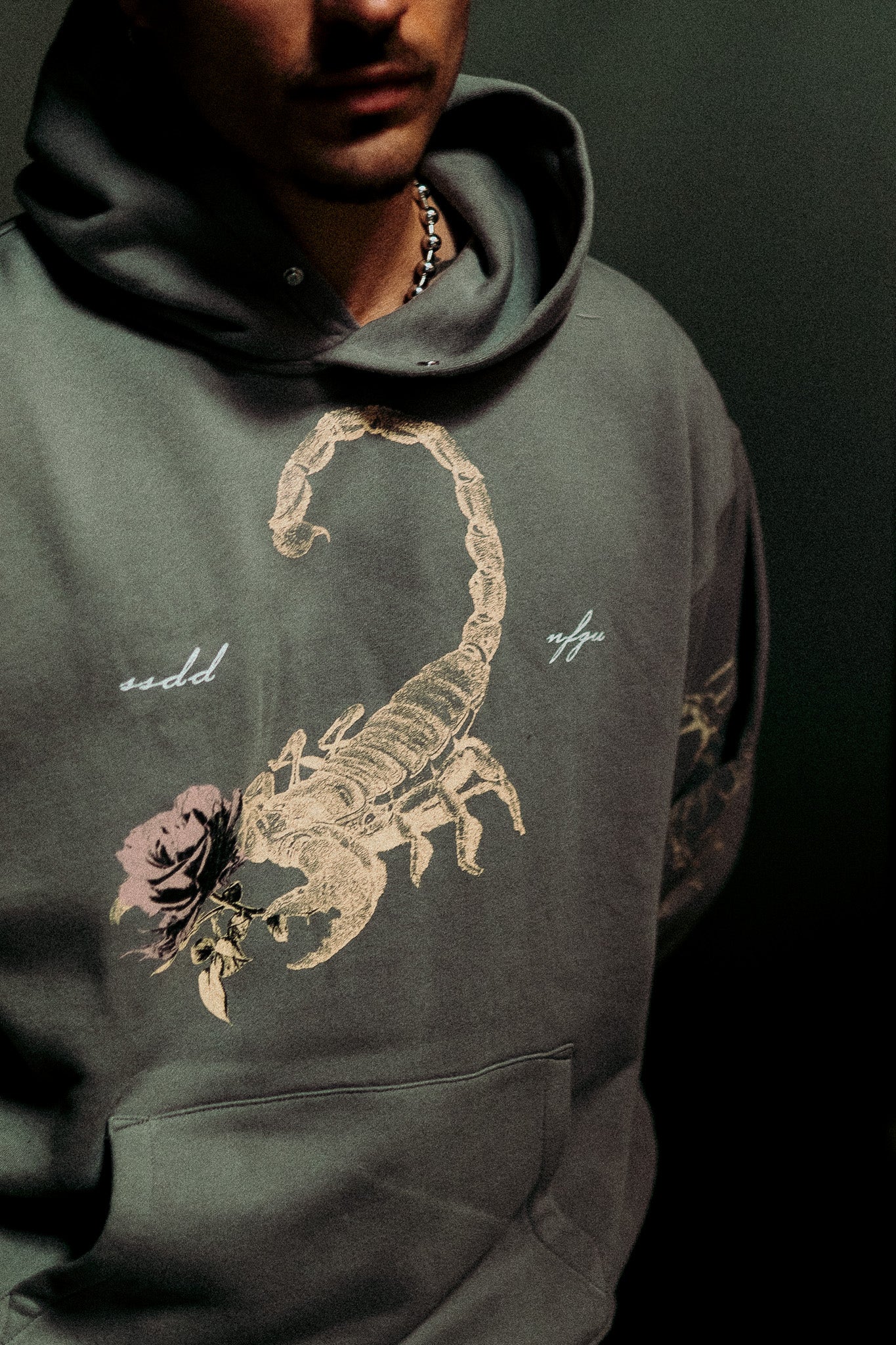 Scorpion Rose "Pierce" Hoodie in Dove Gray