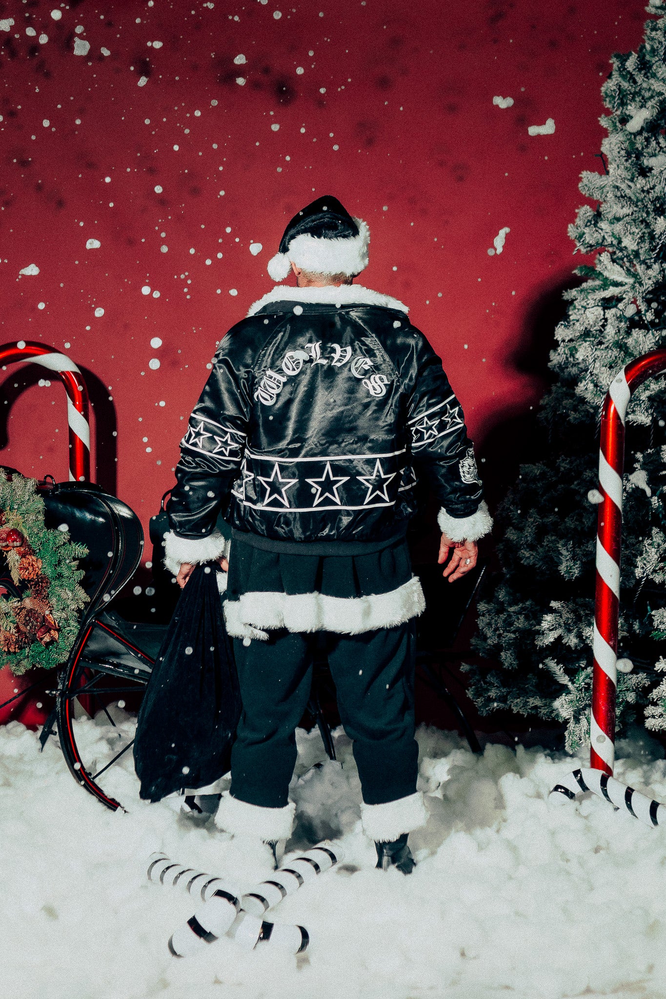 In The Stars Satin Bomber Zip Jacket in Black/White