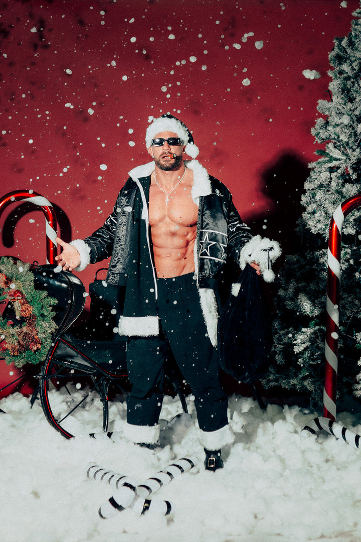 In The Stars Satin Bomber Zip Jacket in Black/White