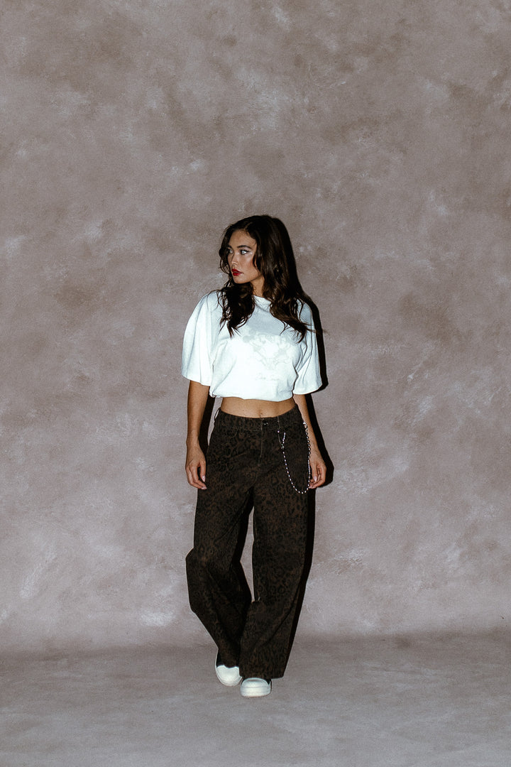 Wolves Chopper Wide Leg Carpenter Pant in Darc Brown Leopard