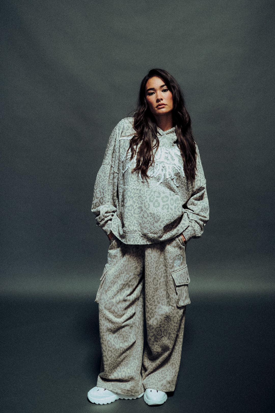 Dual Mia Cargo Sweat Pants in Clay Leopard