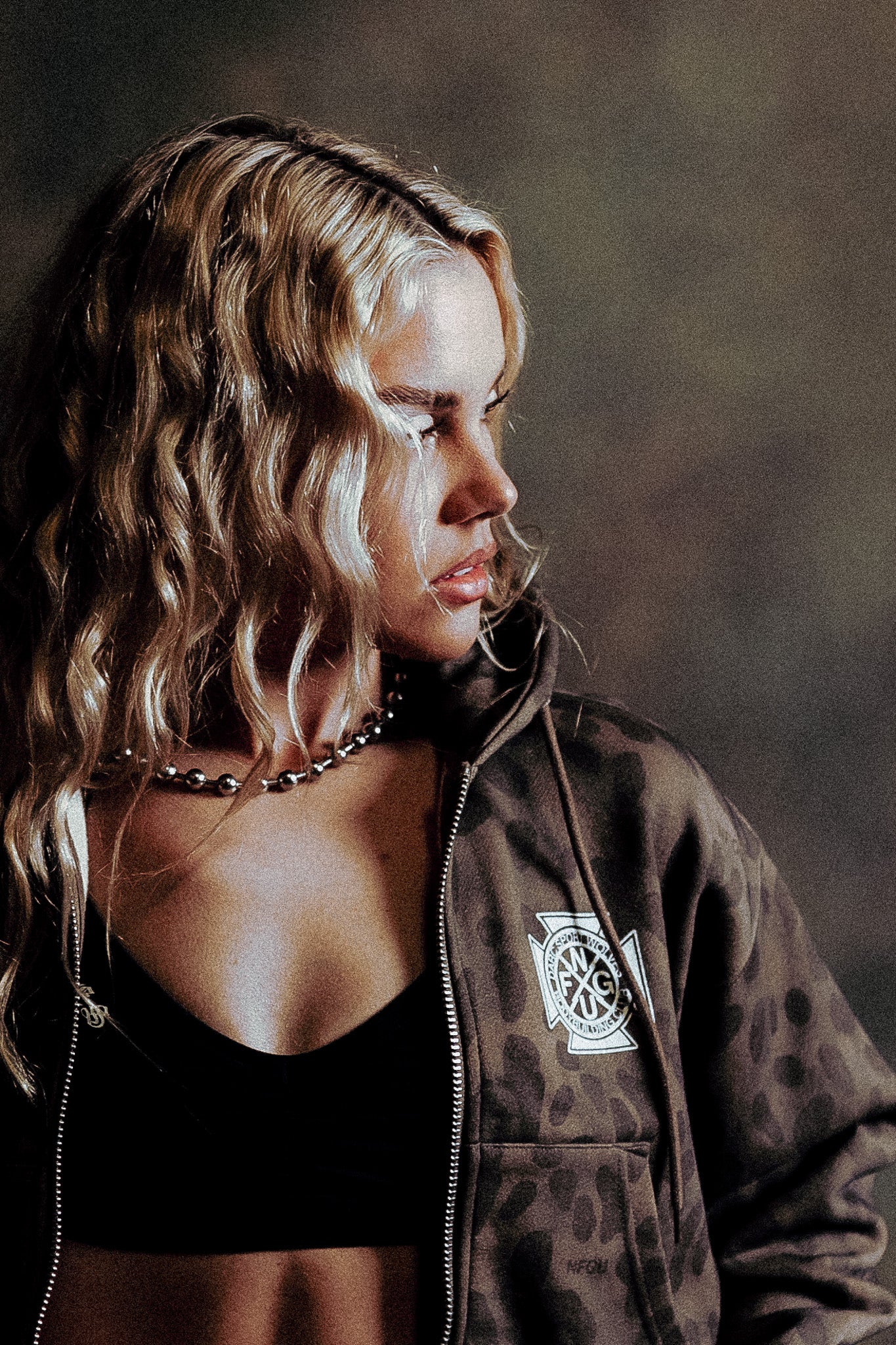Wolf Iron Cross "Sage" Cropped Zip Hoodie in Celeritas Morte