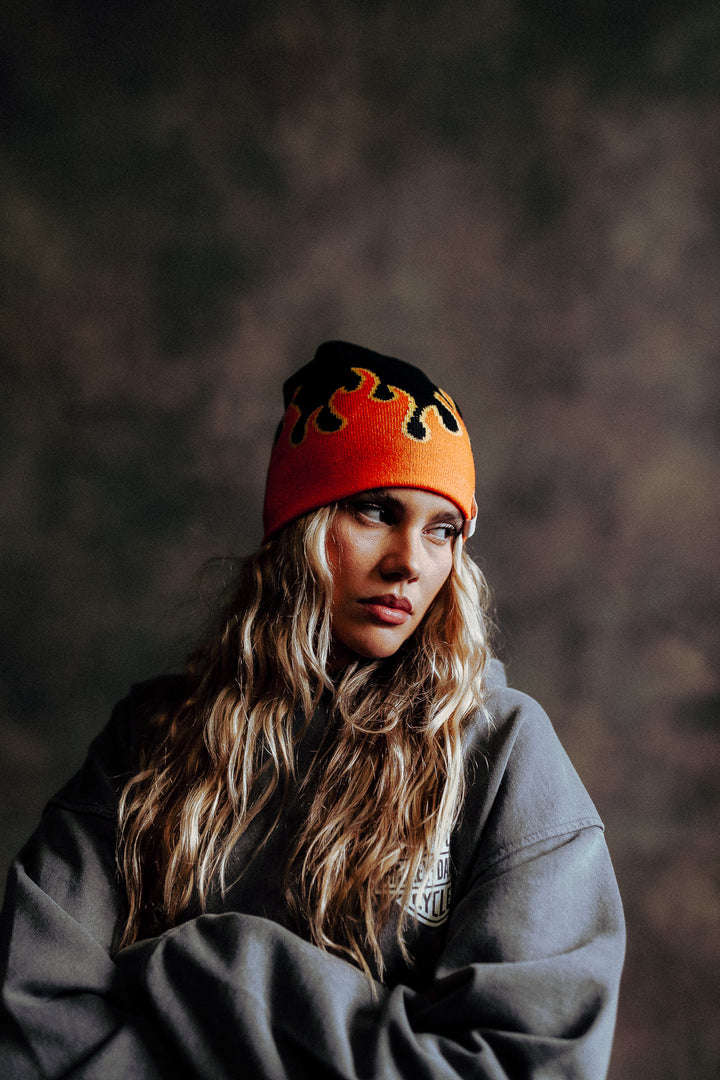 Eternal Flame Cap Beanie in Black/Orange